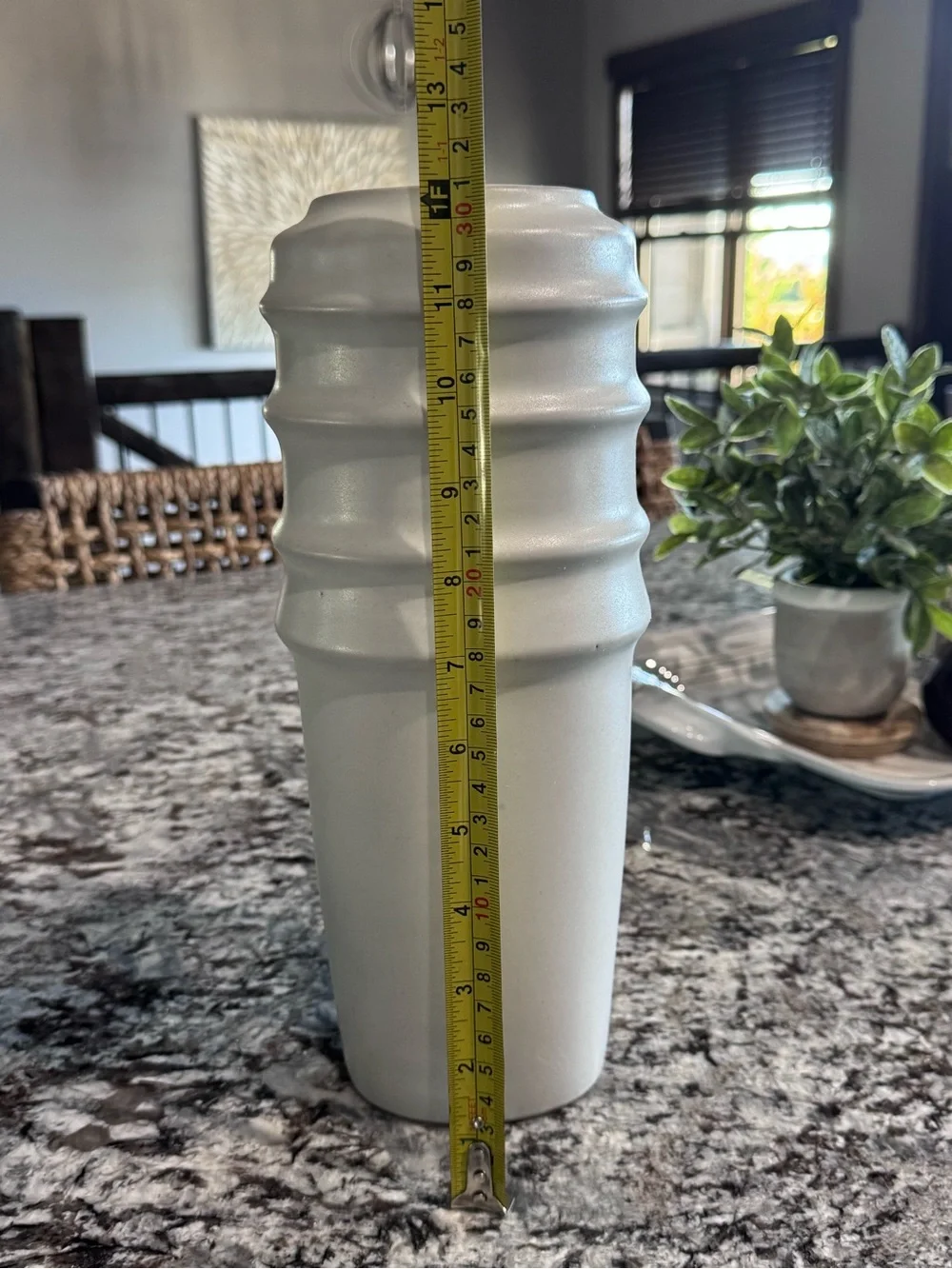 Vintage Made in Japan White Ceramic Vase 12” Sculptural Ribbed Modern MCM Decor